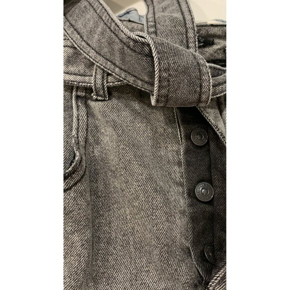 Free People Washed Black Denim Cut Off Button Fly East of Eden Belted Skirt 27 - Picture 6 of 8